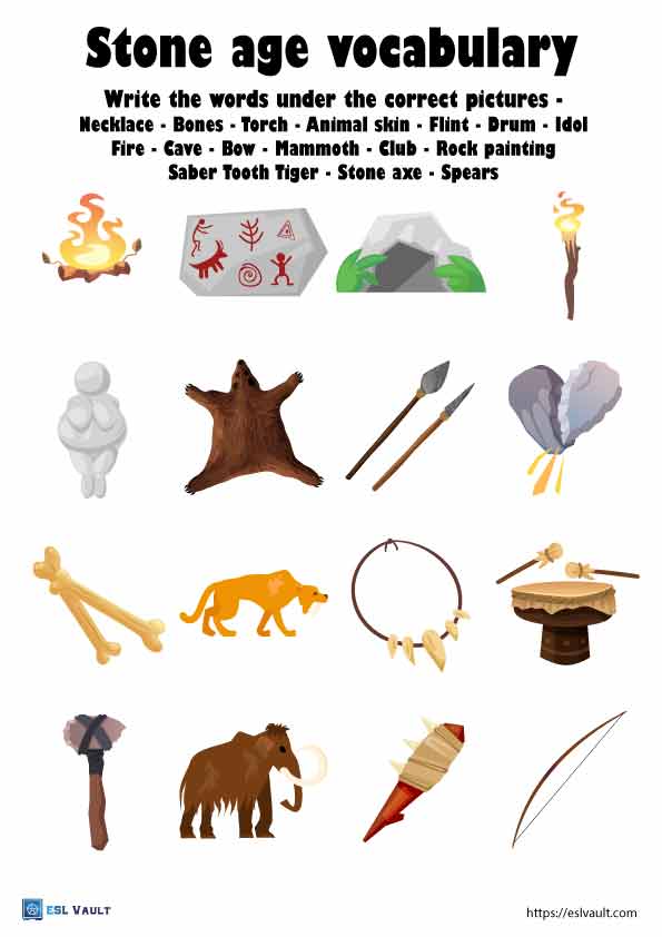 Stone Age Worksheet - Vocabulary Matching - ESL Vault