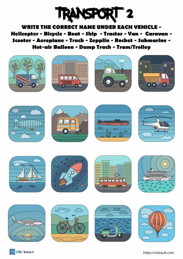 Means Of Transport Vocabulary Worksheets ESL Vault