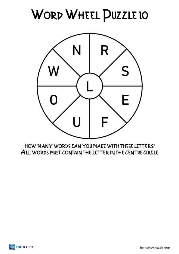 10 free word wheel puzzle Printables ESL Vault Free Teaching Resources