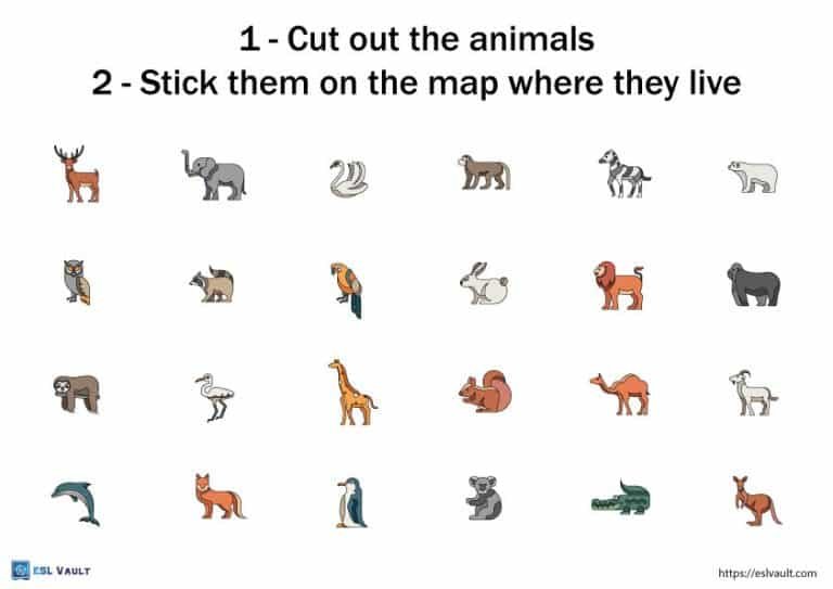 printable world map worksheet animals