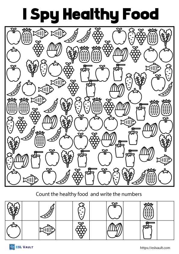 esl coloring pages food print