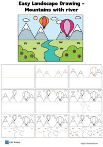 easy landscape drawing for kids mountains