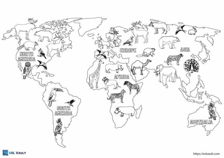 printable world map with animals for kids