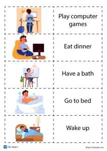 esl daily routines and picture cards sheet 3