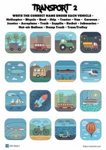 means of transport vocabulary worksheet