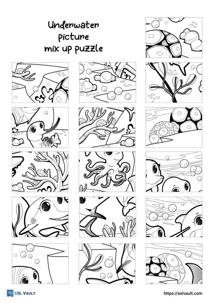 underwater animals picture mix up puzzle printable