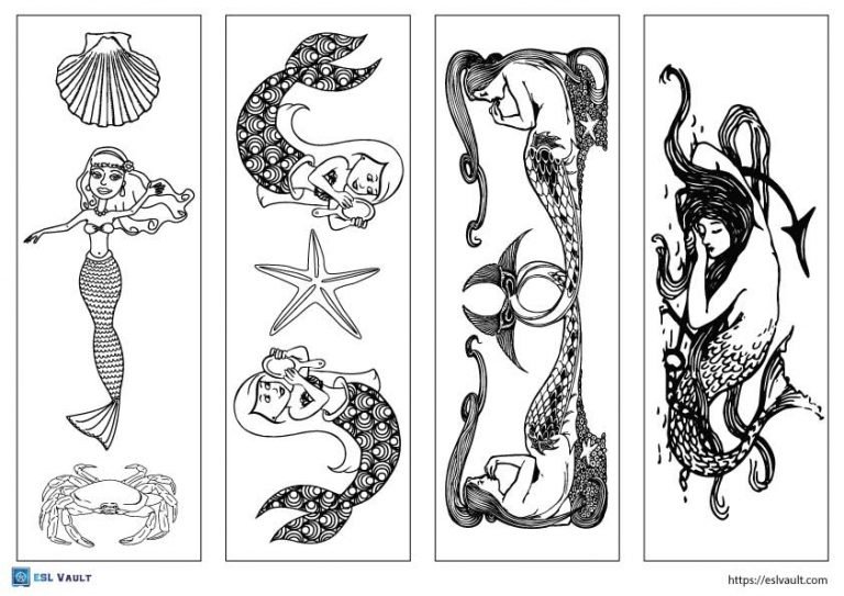 free printable bookmarks to color mermaids