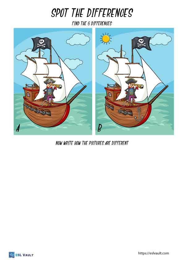 spot the difference printable worksheet pirate ship