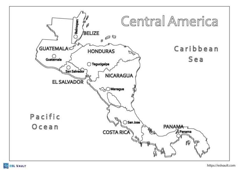 central american coloring page with capitals
