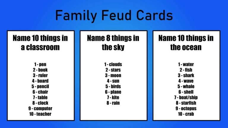 Family Feud cards for word association games