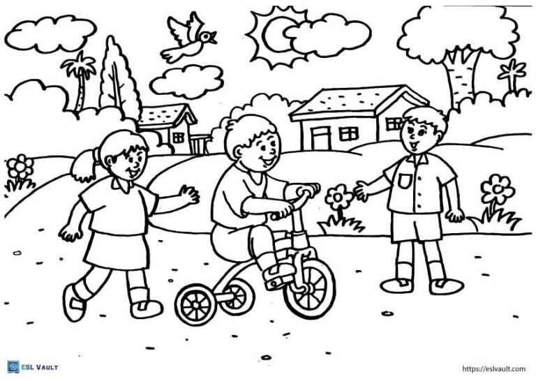 children playing on playground coloring pages
