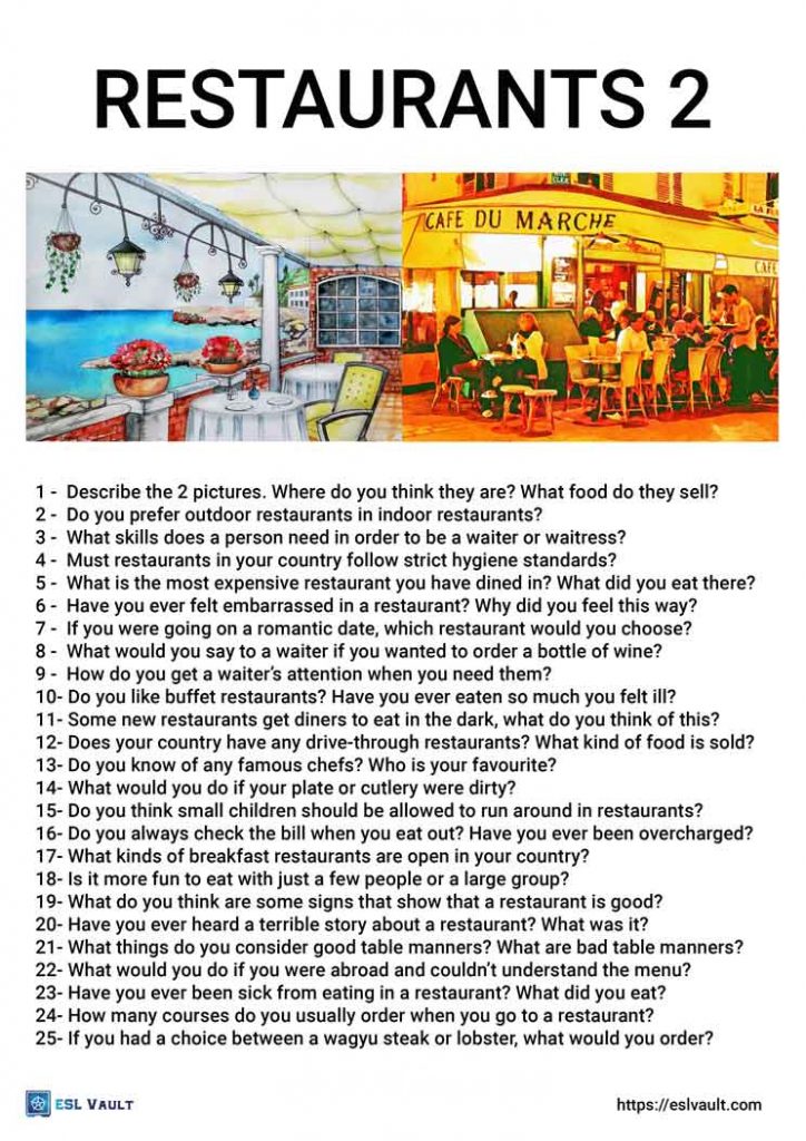 restaurants conversastion questions 2