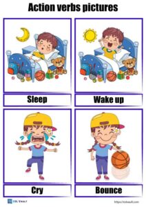 44 free printable action verbs pictures PDF cards - ESL Vault