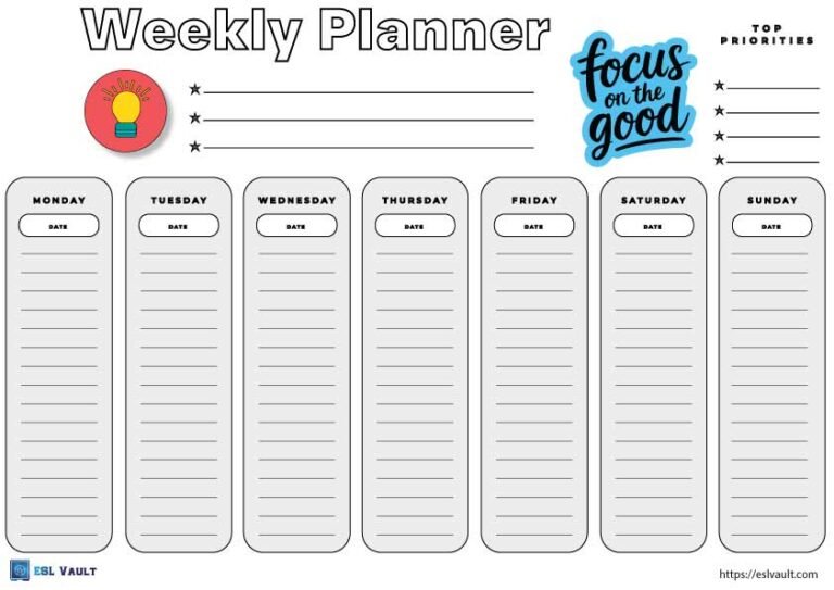 free horizontal weekly planner for students