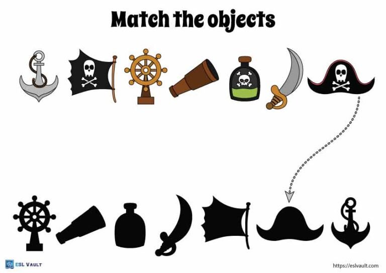 shadow matching pirate worksheets for preschool