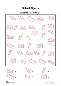 printable counting worksheet 1 - 10 school objetcs