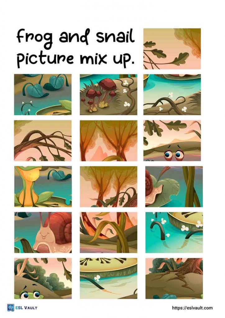 snail and frog picture mix up puzzle printable