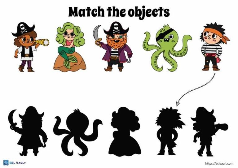 shadow matching pirate worksheets for preschool 3