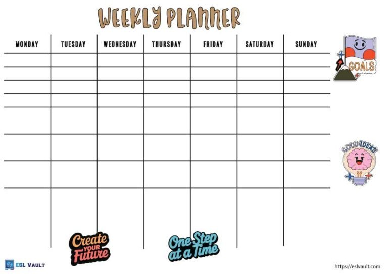 horizontal printable weekly planner for students pdf