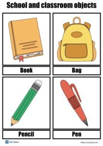 school and classroom objects flashcards