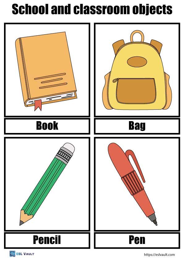 school and classroom objects flashcards