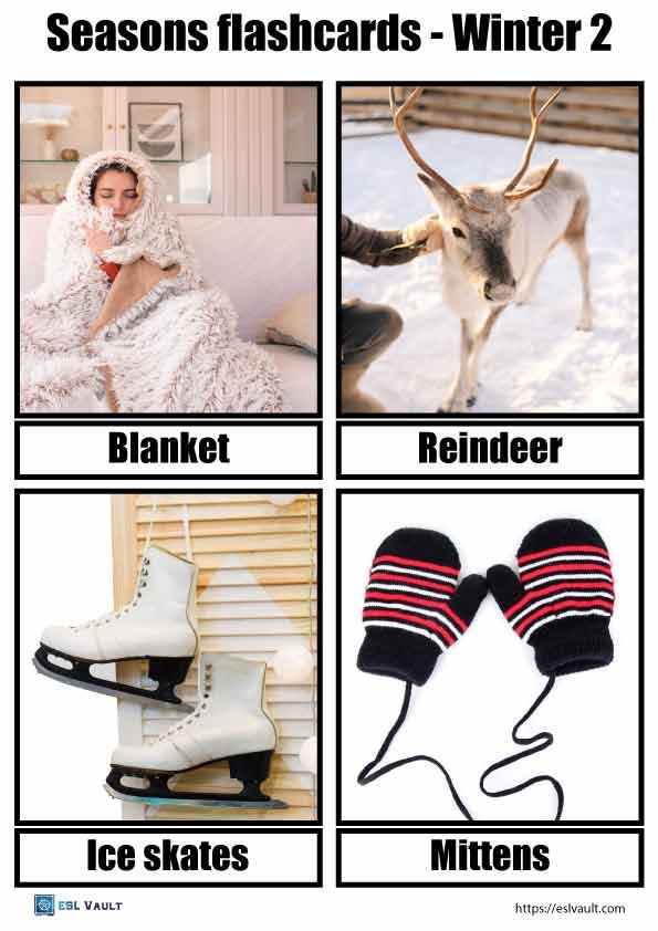 seasons flashcards printable winter 2
