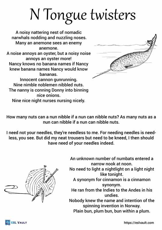 tongue twisters with n