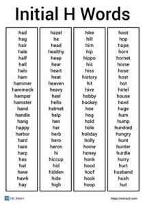 initial h words list