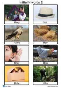 Free initial H words list and 32 pictures (PDF) - ESL Vault