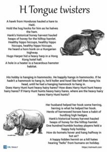 tongue twisters with h