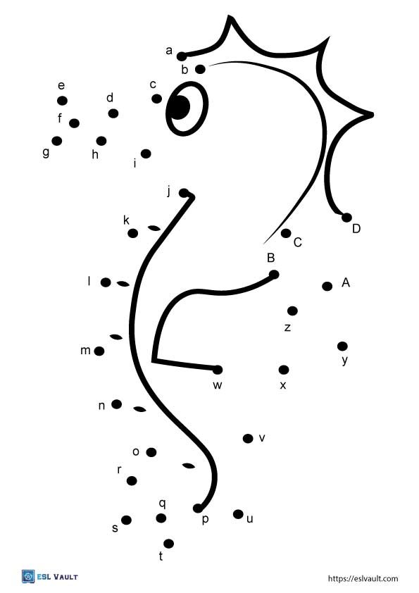 printable alphabet dot to dot seahorse