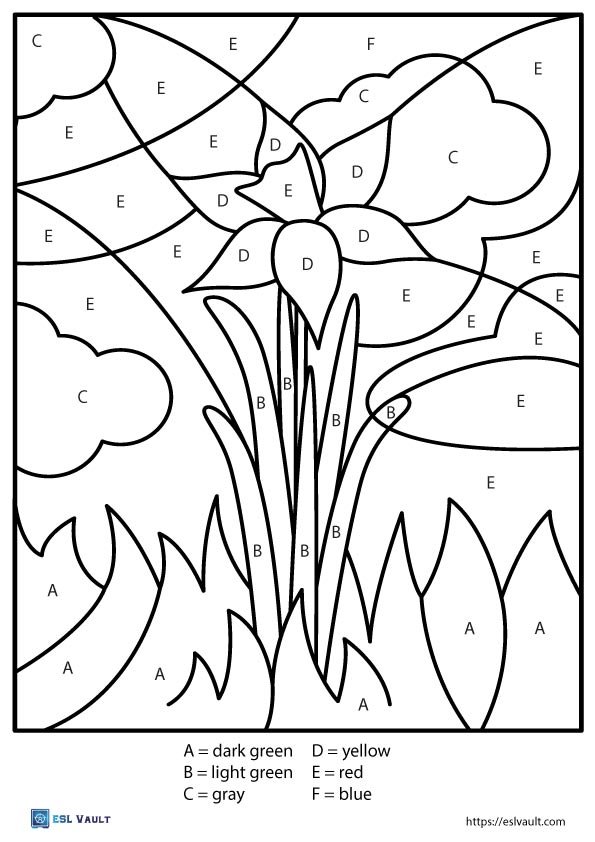 color by letter worksheet flower