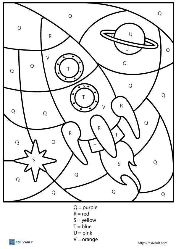 free color by letter for kids rocket