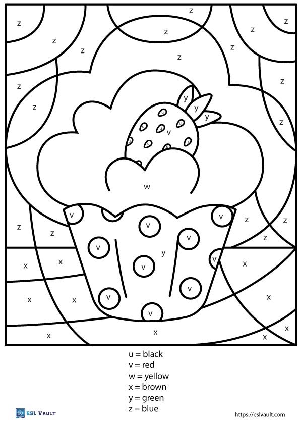 free printable color by letter cupcake