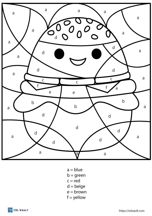 free printable color by letter burger