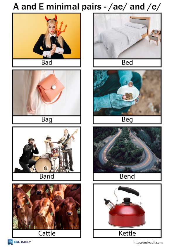 a and e minimal pairs pictures