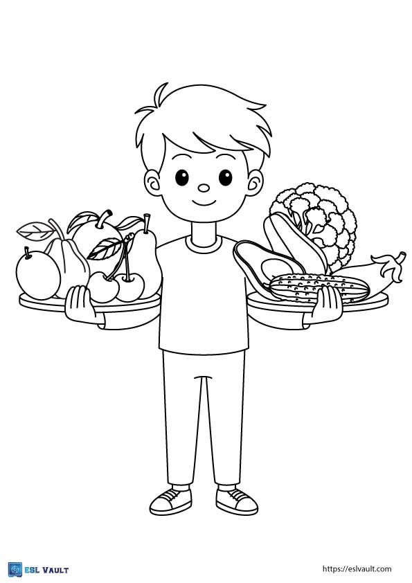 boy with healthy food coloring page