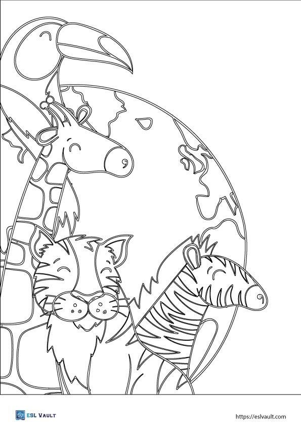 free earth coloring page with animals
