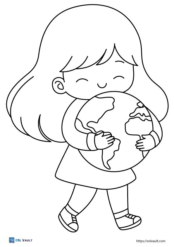 girl with earth coloring page