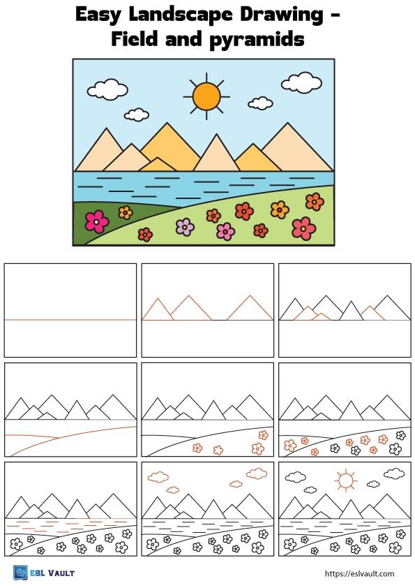 beginner easy landscape drawing pyramids