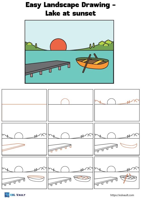 easy landscape drawing for beginners lake
