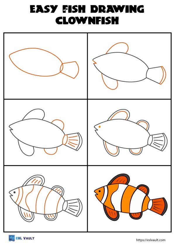 easy fish drawing clownfish