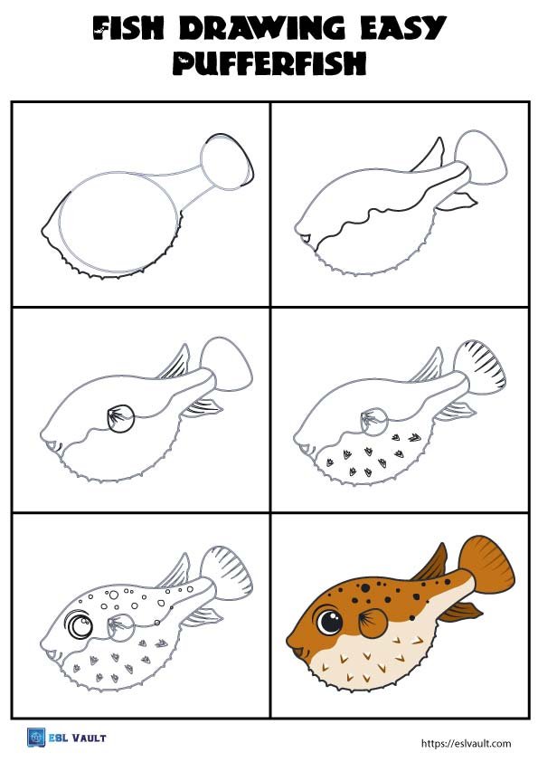fish drawing easy pufferfish step by step
