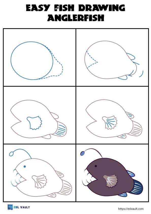 how to draw a fish easy anglerfish