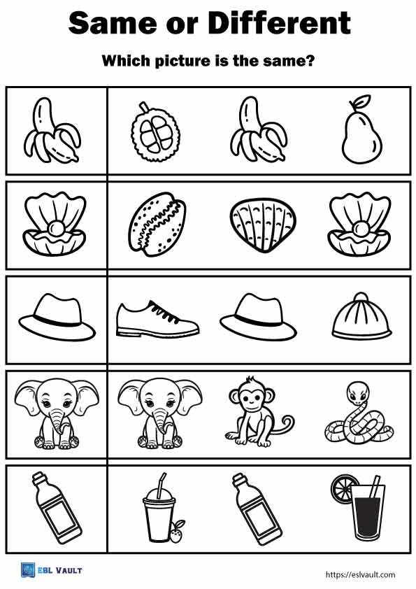 same or different worksheet preschool