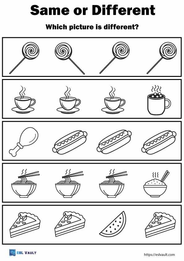 same different worksheets food