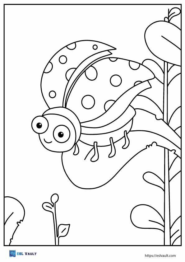 cute beetle on leaf coloring page