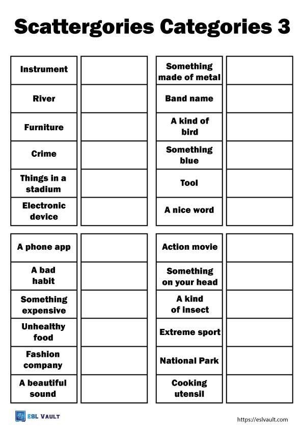 Scattergories categories 3