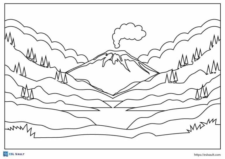 valley volcano coloring page