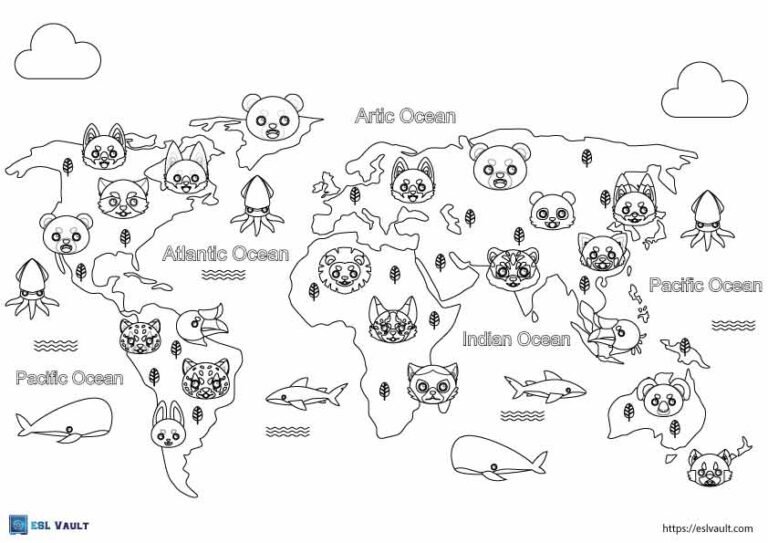 world map with animals for kids